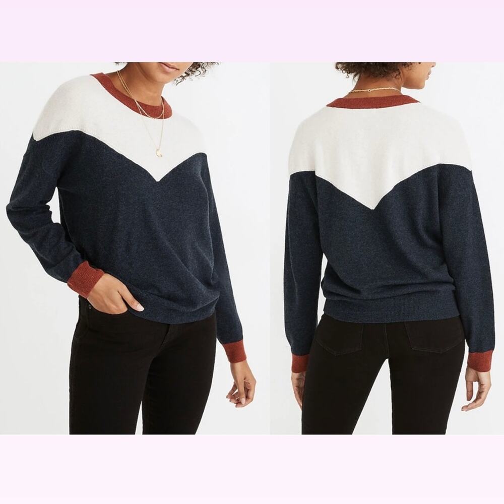 Madewell Colorblock Yoke Pullover Sweater Merino Wool & Alpaca Blend